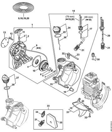 Cortasetos de altura (HL) HL 100 K Mecanismo de arranque, Depósito de combustible de la marca Stihl