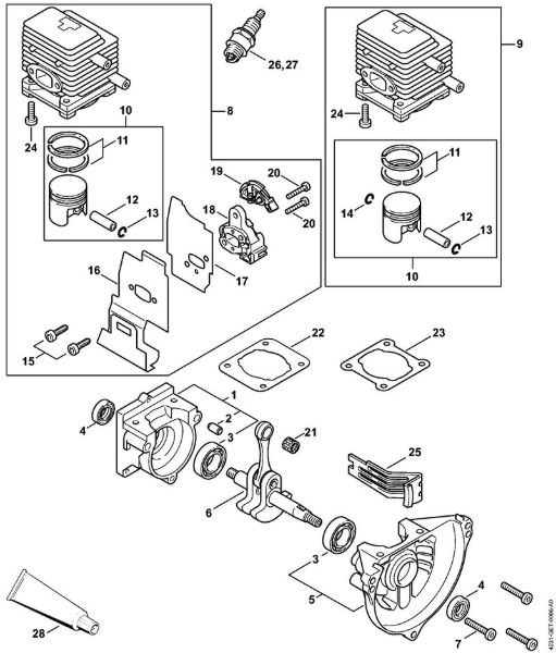 Cortasetos de altura (HL) HL 75 Cárter del cigüeóal, Cilindro de la marca Stihl