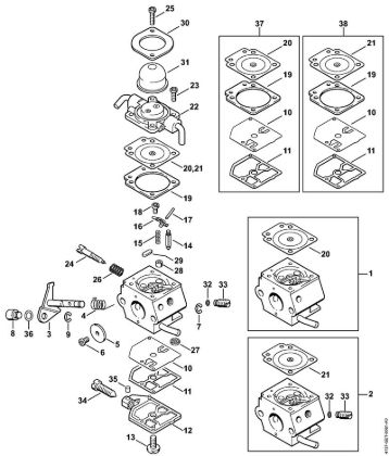 Cortasetos de altura (HL) HL 75 K Carburador C1Q-S28, C1Q-S41   1 42 812 153 (21.1999) de la marca Stihl