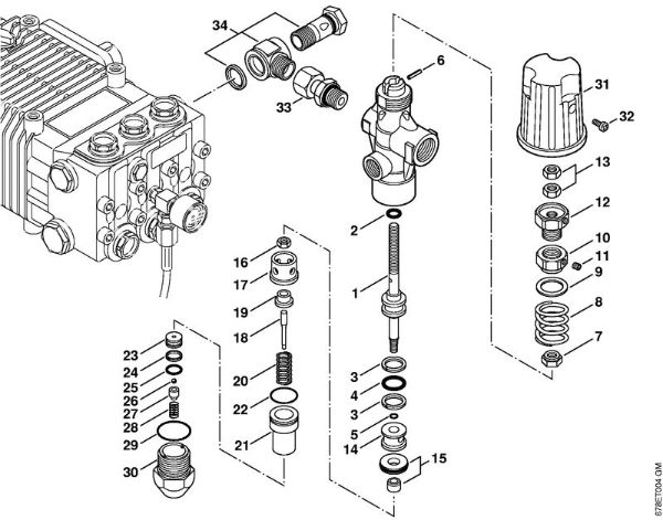 Limpiadora de alta presión a gasolina (RB) RB 402 Bloque regulador de seguridad, Embolo de distribución de la marca Stihl