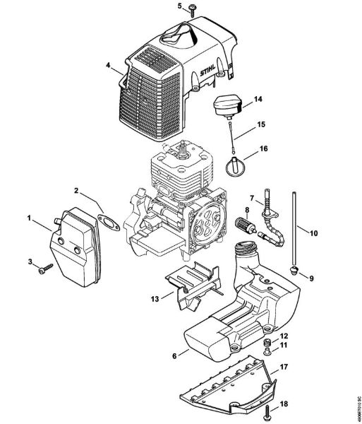 Máquinas especiales (PC, SP, MC) SP 481 Silenciador, Cubierta, Depósito de combustible de la marca Stihl