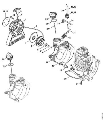 Máquinas especiales (PC, SP, MC) SP 90 Mecanismo de arranque, Depósito de combustible de la marca Stihl