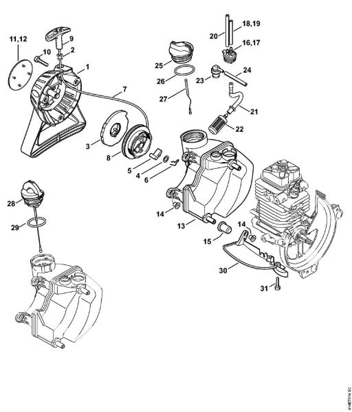 Máquinas especiales (PC, SP, MC) SP 90 Mecanismo de arranque, Depósito de combustible de la marca Stihl