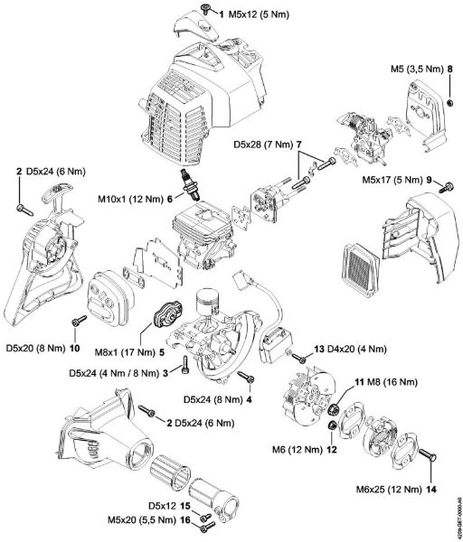 Máquinas especiales (PC, SP, MC) SP 92 TC-E Pares de apriete de la marca Stihl