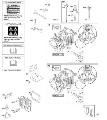 B&S - 09â  09T502-0147-B1 E - Cilindro, culata, lubricación, Manual de usuario, etiqueta de advertencia de la marca Stihl