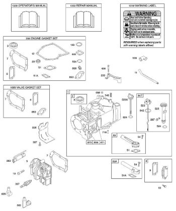 B&S - 10â  10D902-0136-B1 F - Cilindro, culata, juego de juntas motor, juego de juntas válvula, lubricación, Manual de usuario, etiqueta de advertencia de la marca Stihl