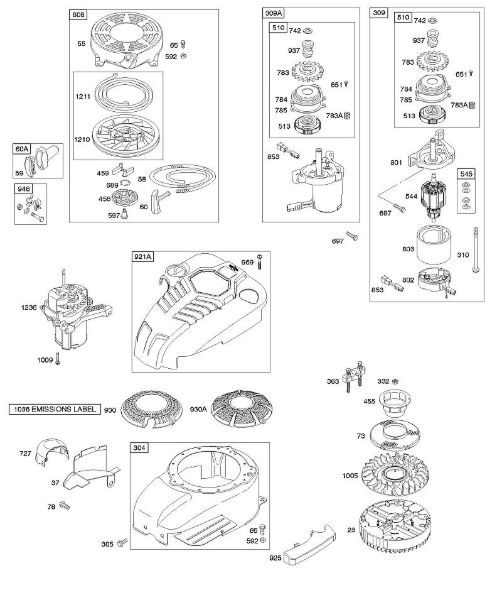B&S - 12â  121602-0379-E1 B - Carcasa/revestimientos ventilador, arranque eléctrico, volante, arranque con rebobinado de la marca Stihl