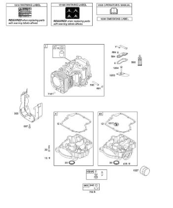 B&S - 21â  217802-0130-B1 F - Cilindro, cárter motor, lubricación, Manual de usuario, etiqueta de advertencia de la marca Stihl