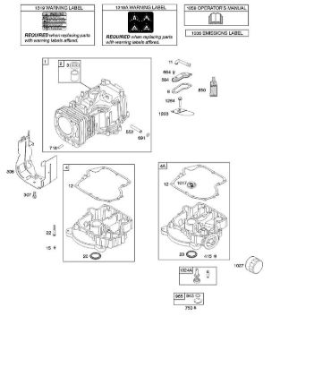 B&S - 21â  21B807-0114-B1 G - Cilindro, cárter motor, lubricación, Manual de usuario, etiqueta de advertencia de la marca Stihl