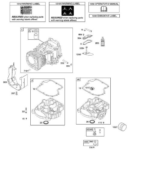 B&S - 21â  21B807-0136-B1 G - Cilindro, cárter motor, lubricación, Manual de usuario, etiqueta de advertencia de la marca Stihl