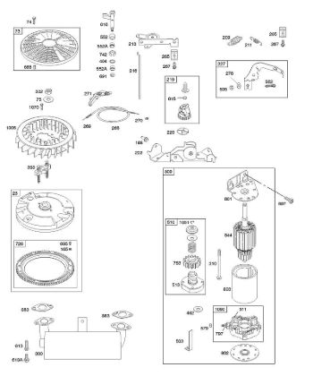B&S - 40â  405777-0126-E1 E - Mandos, arranque eléctrico, sistema de escape, volante, resorte de regulador de la marca Stihl