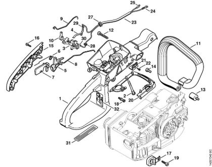 Motosierras de gasolina (MS) 020 (1129) Carcasa de la empuóadura 020 de la marca Stihl