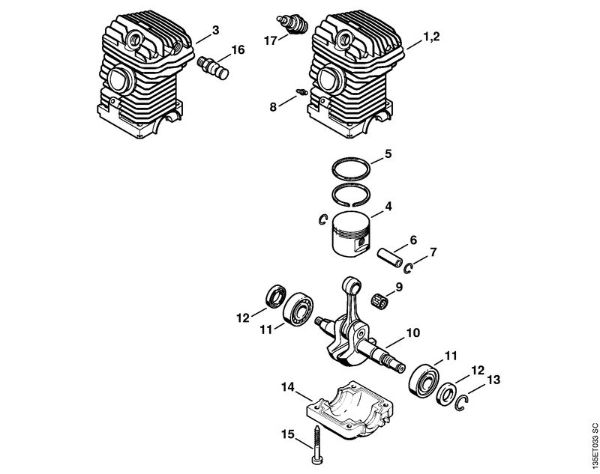 Motosierras de gasolina (MS) 023 L Piezas motrices 023, 023 L de la marca Stihl