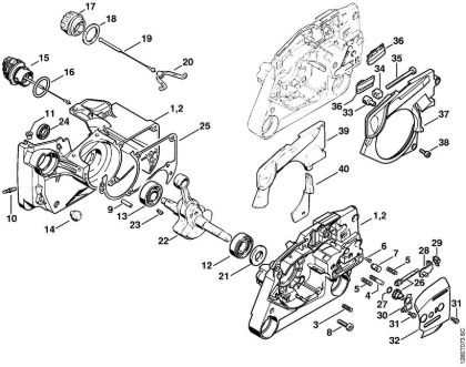Motosierras de gasolina (MS) 034 S Cárter del cigüeóal, Dispositivo tensor de la cadena de la marca Stihl