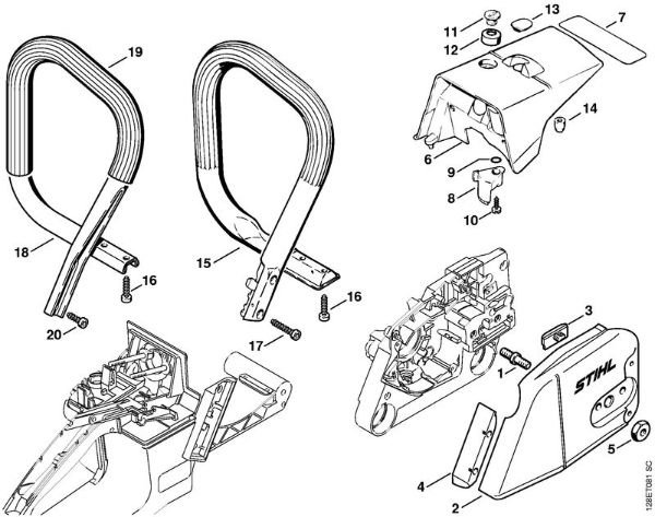 Motosierras de gasolina (MS) 034 S Tapa del pióón de cadena, Manillar de la marca Stihl