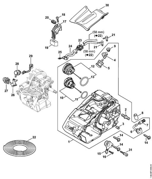 Motosierras de gasolina (MS) MS 150 C-E Carcasa del motor de la marca Stihl