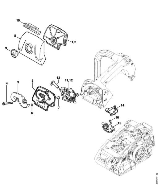 Motosierras de gasolina (MS) MS 150 TC-E Filtro de aire, Tapa de la caja del carburador de la marca Stihl