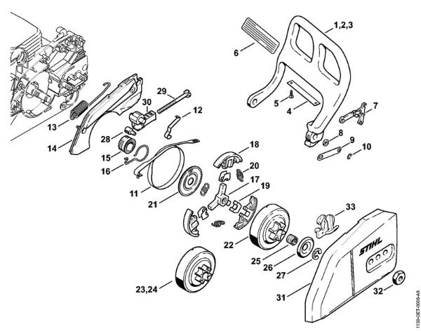 Motosierras de gasolina (MS) MS 170 Protector, Freno de cadena de la marca Stihl