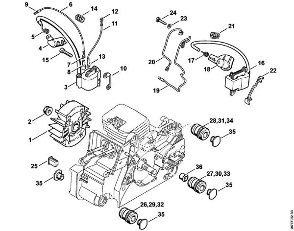 Motosierras de gasolina (MS) MS 170 Sistema de encendido, Systema AV de la marca Stihl
