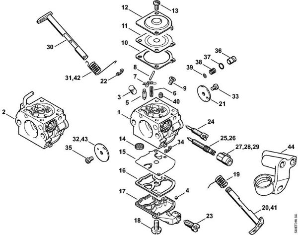 Motosierras de gasolina (MS) MS 210 Carburador C1Q-100335, C1Q-S86 de la marca Stihl