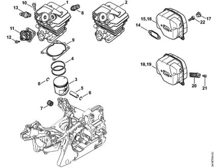 Motosierras de gasolina (MS) MS 241 C-MQ Cilindro, Silenciador de la marca Stihl