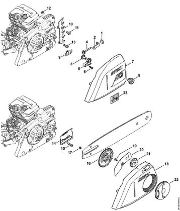 Motosierras de gasolina (MS) MS 241 C-MQ Dispositivo tensor de la cadena, Tapa del pióón de cadena de la marca Stihl