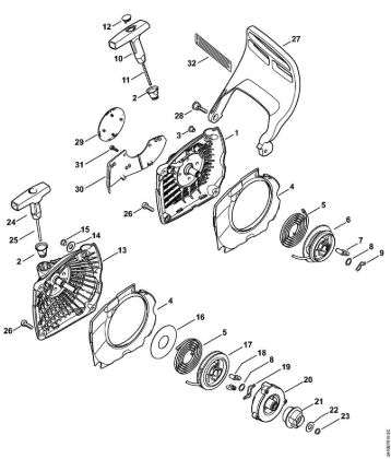 Motosierras de gasolina (MS) MS 241 C-MQ Mecanismo de arranque, Protector salvamanos de la marca Stihl