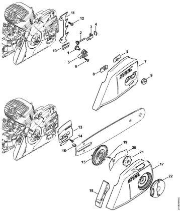 Motosierras de gasolina (MS) MS 271 Dispositivo tensor de la cadena, Tapa del pióón de cadena de la marca Stihl