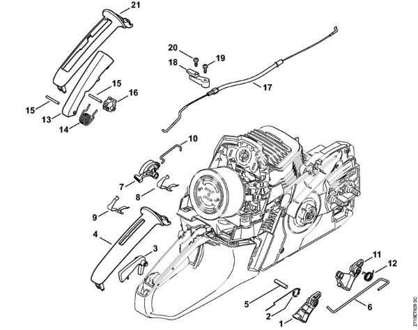 Motosierras de gasolina (MS) MS 271 Mecanismo del acelerador de la marca Stihl