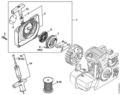 Motosierras de gasolina (MS) MS 310 Carcasa del ventilador con mecanismo de arranque de la marca Stihl