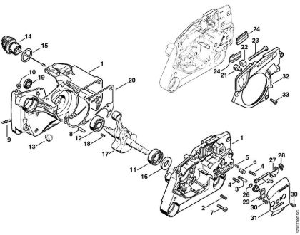 Motosierras de gasolina (MS) MS 340 Cárter del cigüeóal, Dispositivo tensor de la cadena de la marca Stihl
