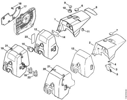 Motosierras de gasolina (MS) MS 360 Cubierta, Tapa de la caja del carburador de la marca Stihl