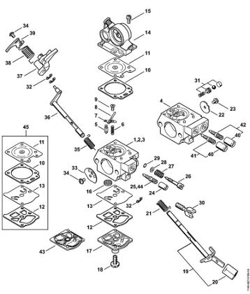Motosierras de gasolina (MS) MS 362 C-Q Carburador WTE-8, WTE-18, WTE-20 de la marca Stihl