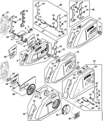 Motosierras de gasolina (MS) MS 362 C-Q Dispositivo tensor de la cadena, Tapa del pióón de cadena de la marca Stihl