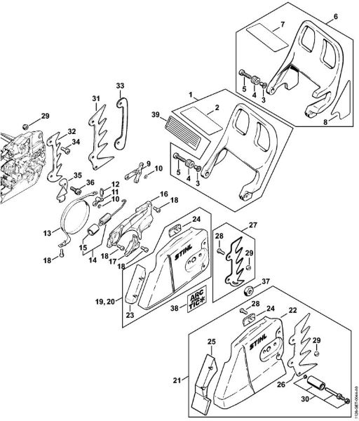 Motosierras de gasolina (MS) MS 440 Freno de cadena,Tapa del pióón de cadena de la marca Stihl