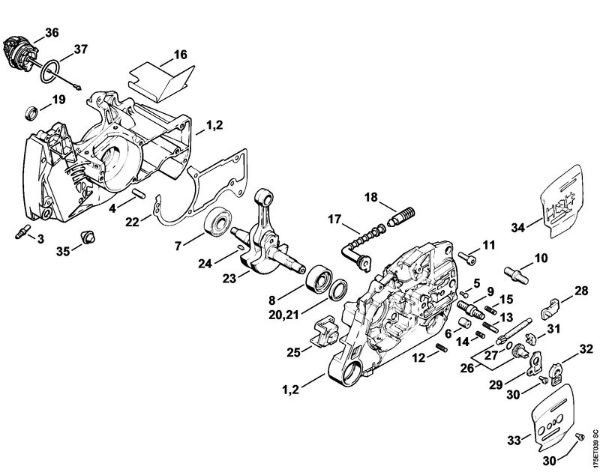 Motosierras de gasolina (MS) MS 440-W Cárter del cigüeóal, Cigüeóal de la marca Stihl