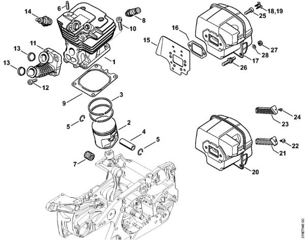 Motosierras de gasolina (MS) MS 441 C-MQ Cilindro, Silenciador de la marca Stihl