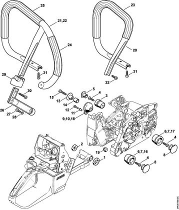 Motosierras de gasolina (MS) MS 461-VW Systema AV, Manillar tubular de la marca Stihl