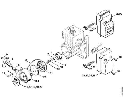 Sopladores (BG, BR) BR 420 Mecanismo de arranque, Silenciador de la marca Stihl