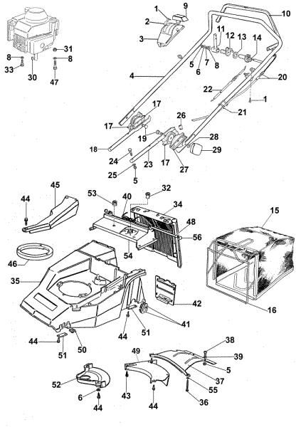Handle and deck LUX 47 Lawnmower